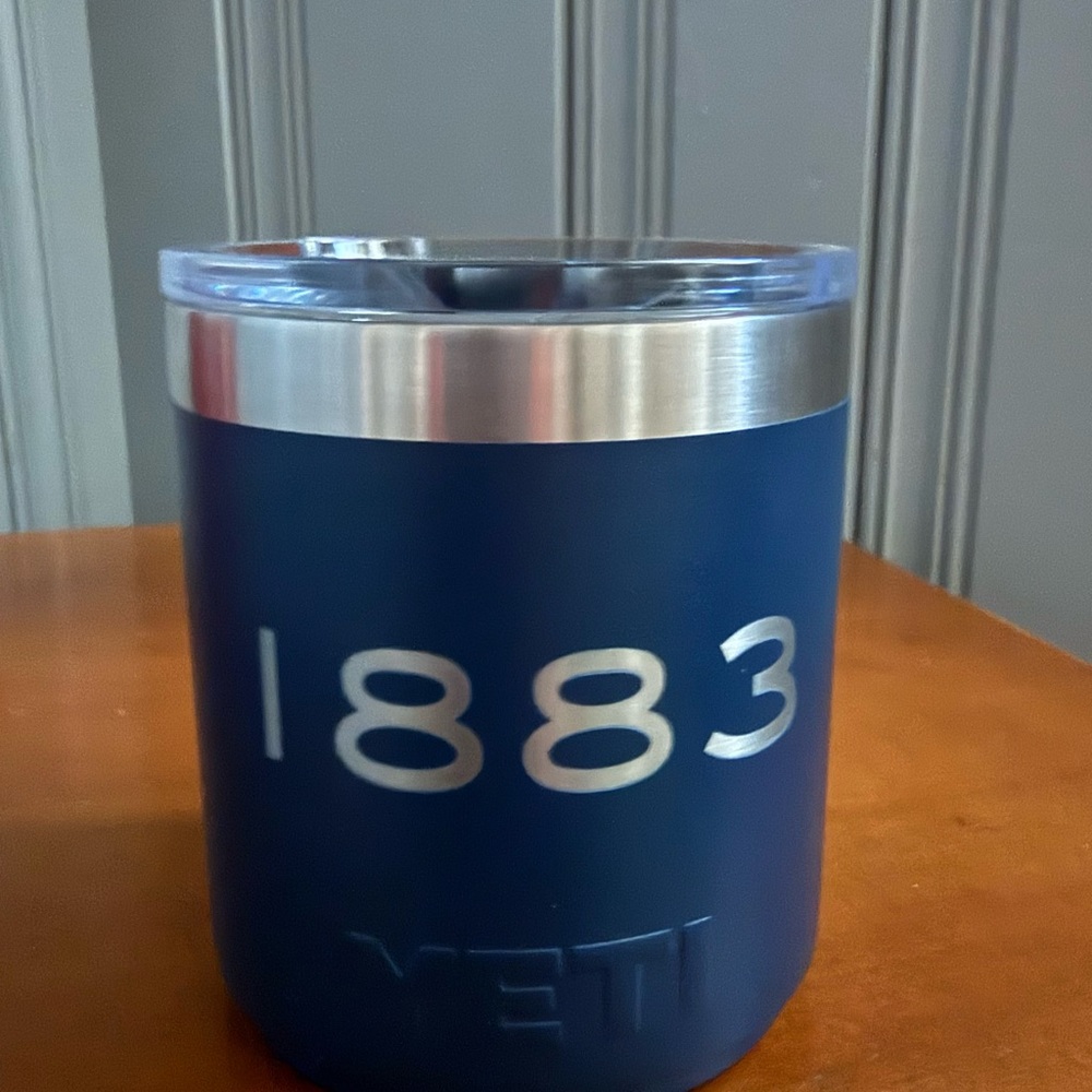 YETI Navy Blue Stainless Steel Tumbler with custom Lucchese logos